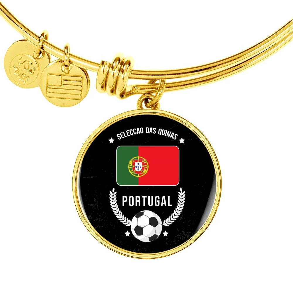 Futbol Sports Portugal Flag Personalized Engraved Gold Circle Bangle Bracelet C